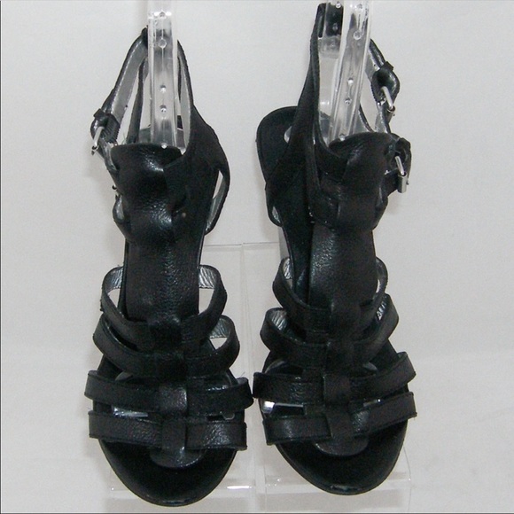 Nine West Black Leather t-strap  Wedges 6.5M - Picture 8 of 8